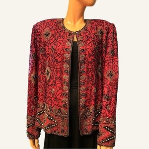 ADRIANNA PAPELL Plus Size Vintage Silk Beaded Evening Jacket